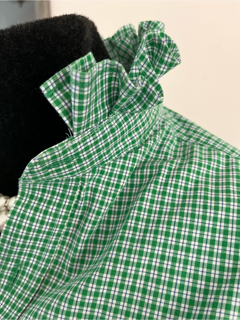 Enhanced GAP Green Blue Gingham Ruffle-Collar Button Down Shirt